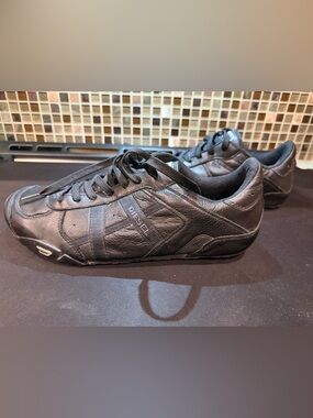 Diesel Black Leather Low-Profile Lace-Up Sneakers